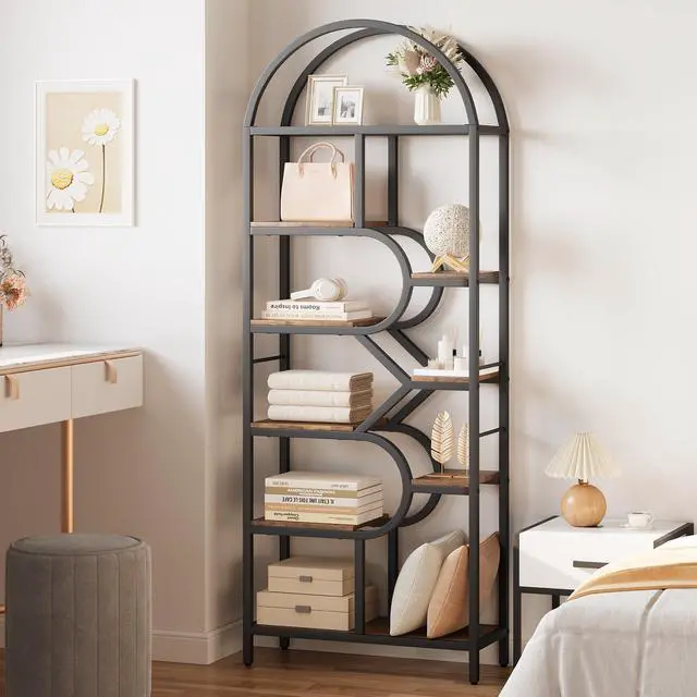 Alt view image 6 of 6 - Bookshelf 6 Tier Arched Bookcase 81.7in Tall Display Racks Geometric Open Storage Shelf Unique Book Rack Metal Frame Large Modern Book Shelf for Bedroom, Living Room, Home Office