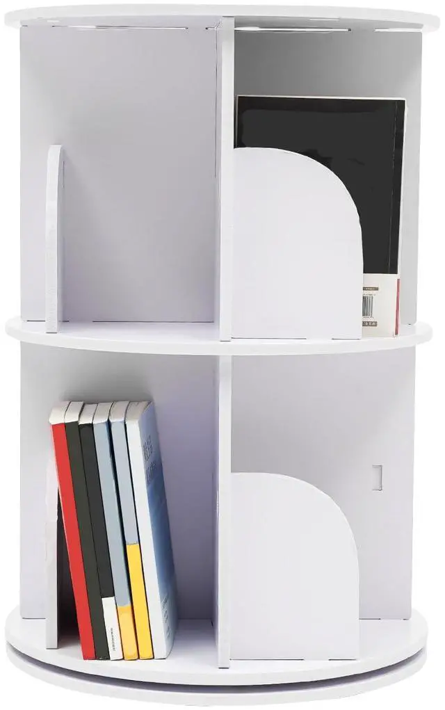 Main image of 2Tier Rotating Bookshelf 360°Bookcase, Vertical Rotate Turning Spiral Corner Organizer Lazy Susan, Storage Shelf Nordic Display Rack