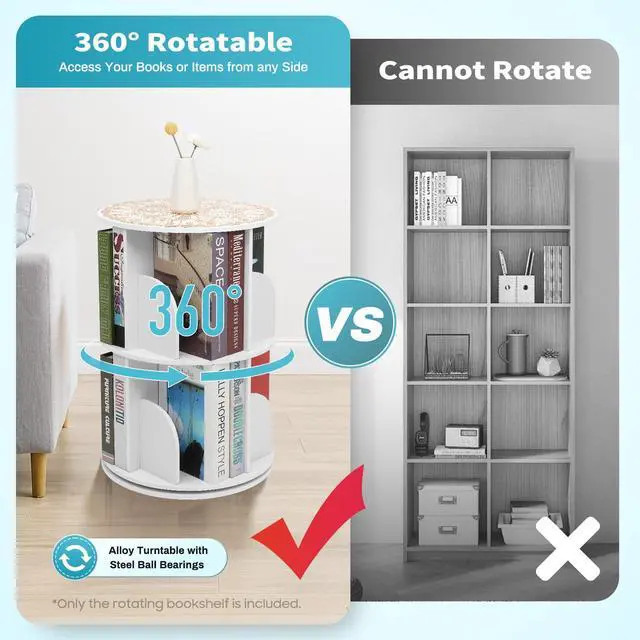 Alt view image 4 of 6 - 2Tier Rotating Bookshelf 360°Bookcase, Vertical Rotate Turning Spiral Corner Organizer Lazy Susan, Storage Shelf Nordic Display Rack