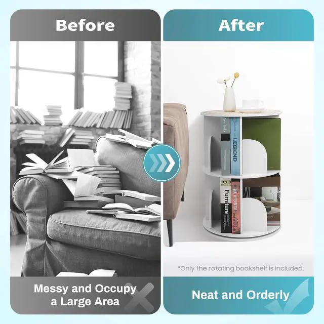 Alt view image 5 of 6 - 2Tier Rotating Bookshelf 360°Bookcase, Vertical Rotate Turning Spiral Corner Organizer Lazy Susan, Storage Shelf Nordic Display Rack