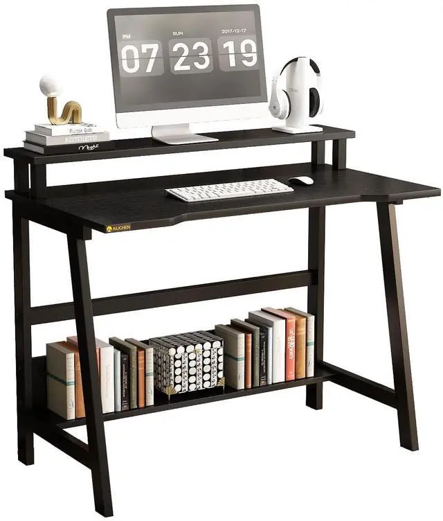 Main image of 31.5 Inch Small Desk, Small Computer Desk for Small Spaces, Modern Writing Table with Monitor Storage Shelf, Compact Laptop Desk for Home Office and Study, Black