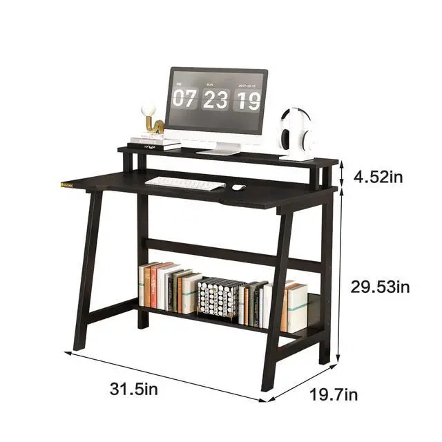 Alt view image 3 of 6 - 31.5 Inch Small Desk, Small Computer Desk for Small Spaces, Modern Writing Table with Monitor Storage Shelf, Compact Laptop Desk for Home Office and Study, Black