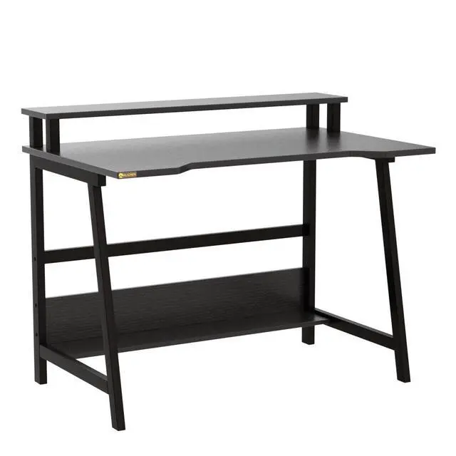 Alt view image 5 of 6 - 31.5 Inch Small Desk, Small Computer Desk for Small Spaces, Modern Writing Table with Monitor Storage Shelf, Compact Laptop Desk for Home Office and Study, Black