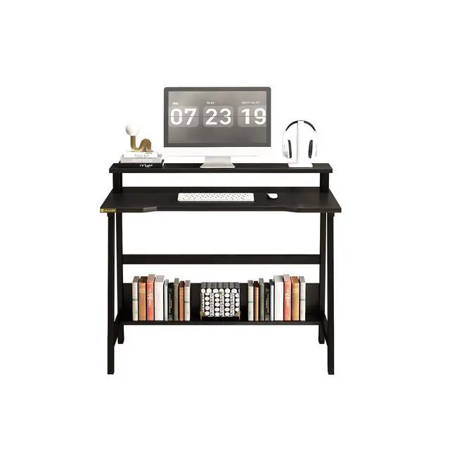 Alt view image 6 of 6 - 31.5 Inch Small Desk, Small Computer Desk for Small Spaces, Modern Writing Table with Monitor Storage Shelf, Compact Laptop Desk for Home Office and Study, Black