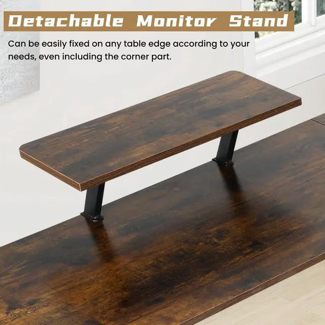 Alt view image 3 of 6 - L Shaped Gaming Desk, Computer Desk Corner Desks Wood Gaming Table PC Table with Monitor Stand for Home Office Dorm Sturdy Writing Workstation, Carbon Fiber Surface, 50-Inch, Brown