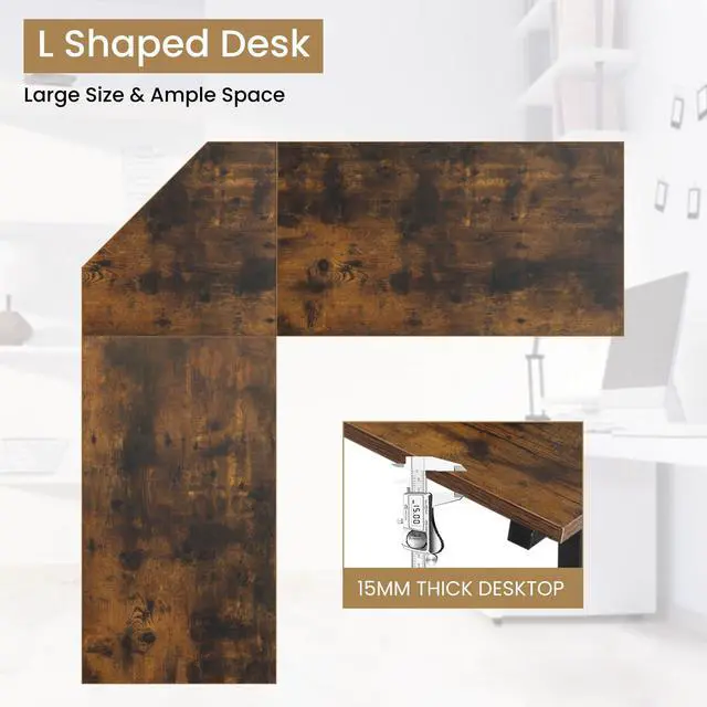 Alt view image 6 of 6 - L Shaped Gaming Desk, Computer Desk Corner Desks Wood Gaming Table PC Table with Monitor Stand for Home Office Dorm Sturdy Writing Workstation, Carbon Fiber Surface, 50-Inch, Brown