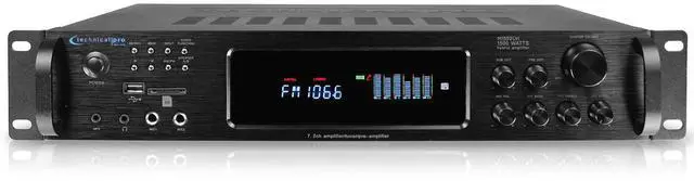 Main image of Bluetooth Home Stereo Amplifier, Digital Hybrid Multi Channel, 1500 Watt, Preamp, Tuner with USB and SD Inputs, 2 Mic Inputs, AM/FM digital tuner, Wireless Remote, Bass & Treble Controls