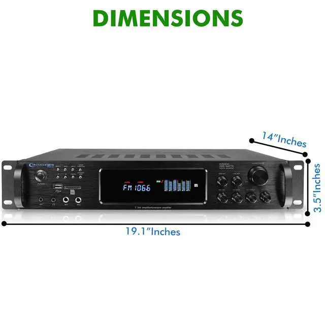 Alt view image 2 of 4 - Bluetooth Home Stereo Amplifier, Digital Hybrid Multi Channel, 1500 Watt, Preamp, Tuner with USB and SD Inputs, 2 Mic Inputs, AM/FM digital tuner, Wireless Remote, Bass & Treble Controls