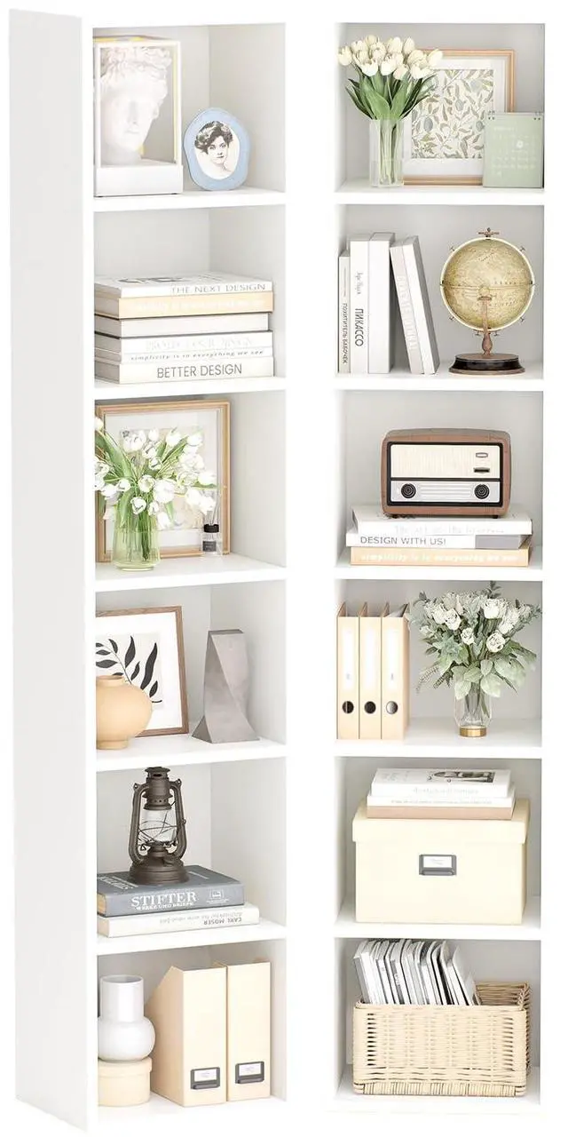Main image of 6-Tier Bookshelf 71.5'' Tall Narrow Set of 2 Modern Corner Bookcase Cube Display Rack Compact with Storage Space CD Storage Cabinet for Home Office (White, 6-Tier-2-Pack Narrow)