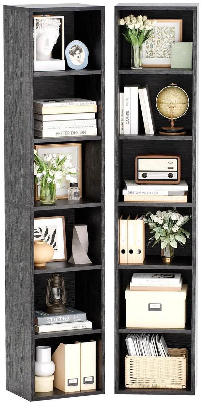 Main image of 6-Tier Bookshelf 71.5'' Tall Narrow Set of 2 Modern Corner Bookcase Cube Display Rack Compact with Storage Space CD Storage Cabinet for Home Office (Black, 6-Tier-2-Pack)
