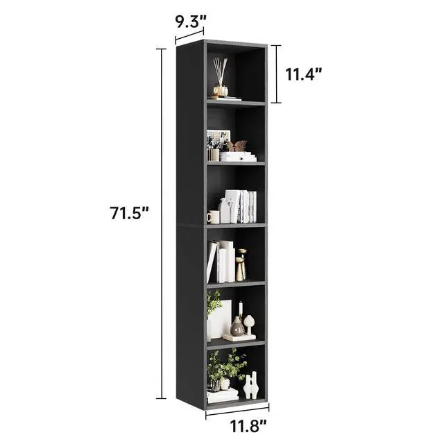 Alt view image 3 of 6 - 6-Tier Bookshelf 71.5'' Tall Narrow Set of 2 Modern Corner Bookcase Cube Display Rack Compact with Storage Space CD Storage Cabinet for Home Office (Black, 6-Tier-2-Pack)