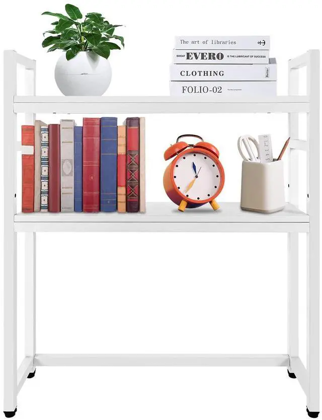 Main image of Computer Desktop Bookcase, 2-Tier Desk Hutch, Multipurpose Countertop Storage Hutch, Adjustable Wood Rack Organizer for Home Dorm Office Supplies