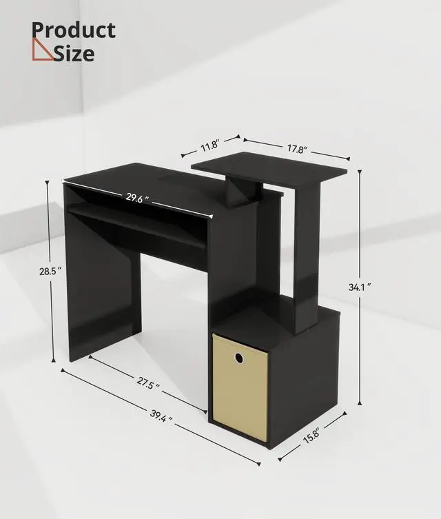 Alt view image 2 of 6 - Black Computer Desk, Working Table with Keyboard Drawer Small Study Desk for Bedroom Home Workstation for Writing Working Studying