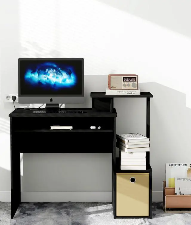 Alt view image 6 of 6 - Black Computer Desk, Working Table with Keyboard Drawer Small Study Desk for Bedroom Home Workstation for Writing Working Studying