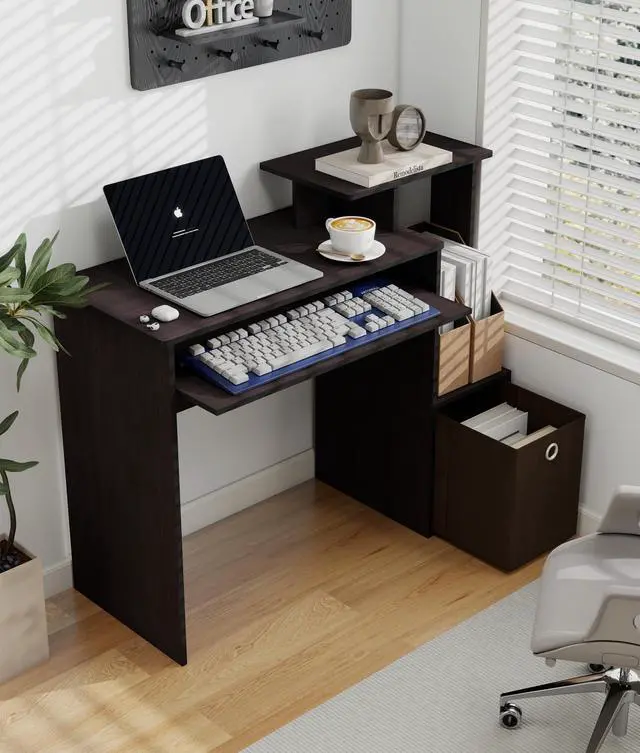 Main image of Small Computer Desk with Drawers, Working Table with Keyboard Tray for Bedroom Home Workstation for Writing Working Studying