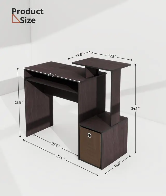 Alt view image 2 of 6 - Small Computer Desk with Drawers, Working Table with Keyboard Tray for Bedroom Home Workstation for Writing Working Studying