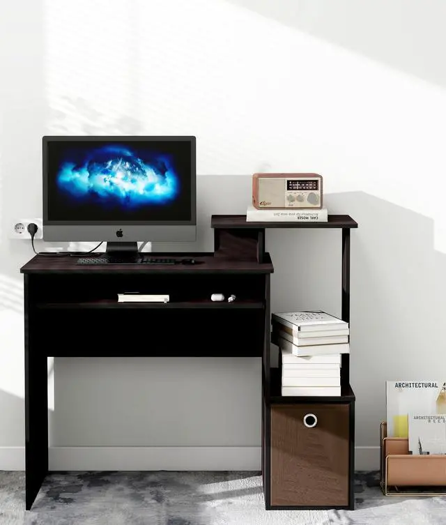 Alt view image 5 of 6 - Small Computer Desk with Drawers, Working Table with Keyboard Tray for Bedroom Home Workstation for Writing Working Studying