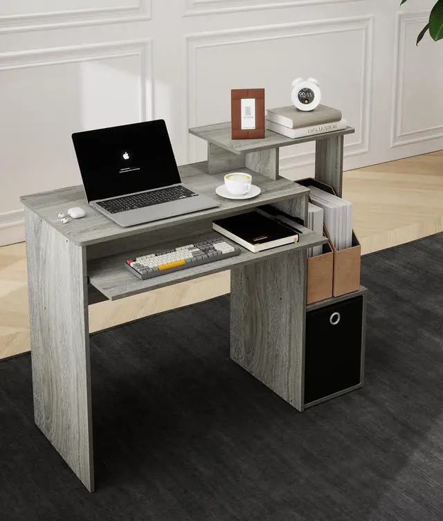 Alt view image 5 of 6 - Working Desk with Keyboard Drawer Small Study Desk for Bedroom Home Workstation for Writing Working Studying
