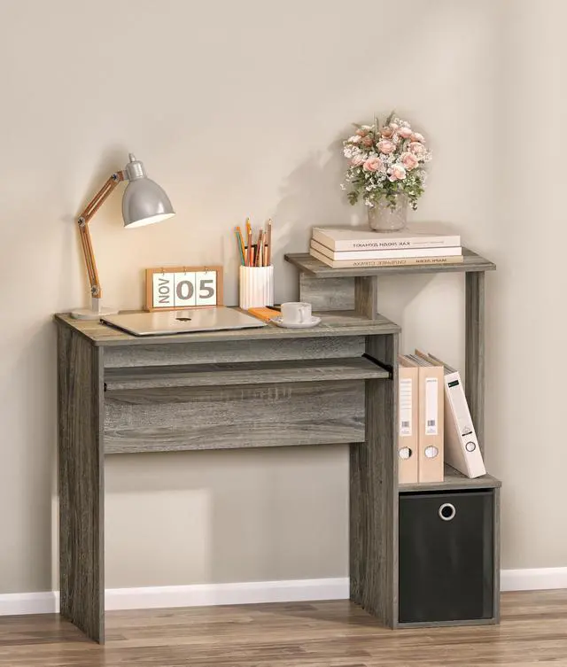 Alt view image 6 of 6 - Working Desk with Keyboard Drawer Small Study Desk for Bedroom Home Workstation for Writing Working Studying