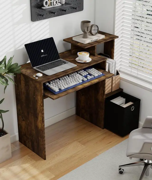 Main image of Small Computer Desk with Drawers, Working Desk with Keyboard Drawer Small Study Table for Bedroom Home Workstation for Writing Working Studying