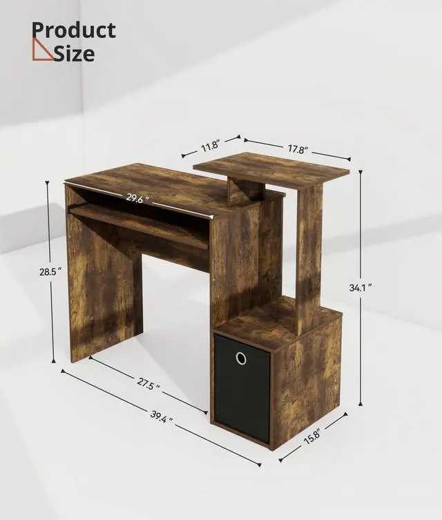 Alt view image 2 of 6 - Small Computer Desk with Drawers, Working Desk with Keyboard Drawer Small Study Table for Bedroom Home Workstation for Writing Working Studying