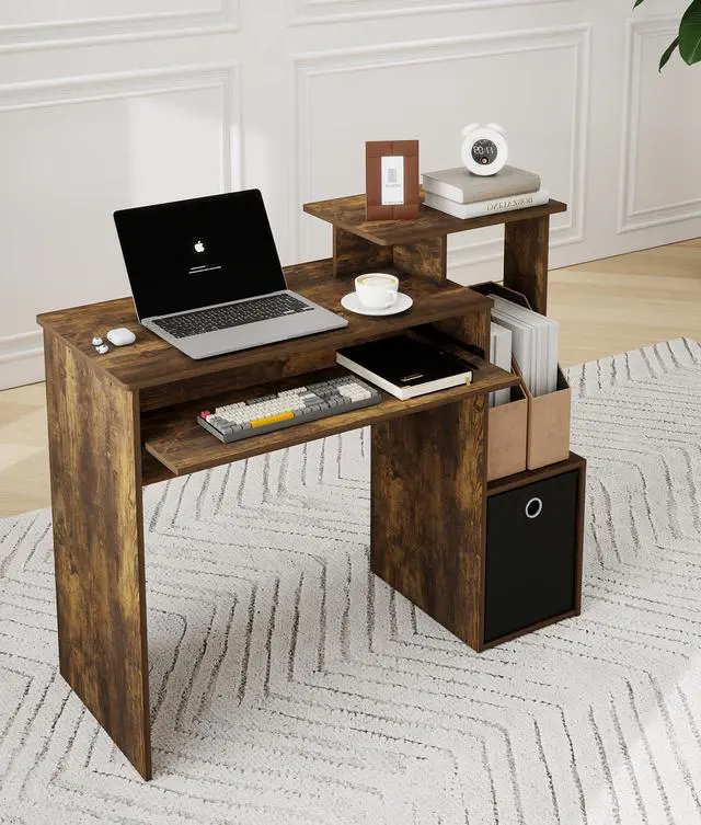 Alt view image 5 of 6 - Small Computer Desk with Drawers, Working Desk with Keyboard Drawer Small Study Table for Bedroom Home Workstation for Writing Working Studying