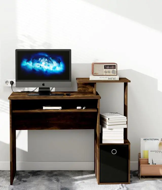 Alt view image 6 of 6 - Small Computer Desk with Drawers, Working Desk with Keyboard Drawer Small Study Table for Bedroom Home Workstation for Writing Working Studying