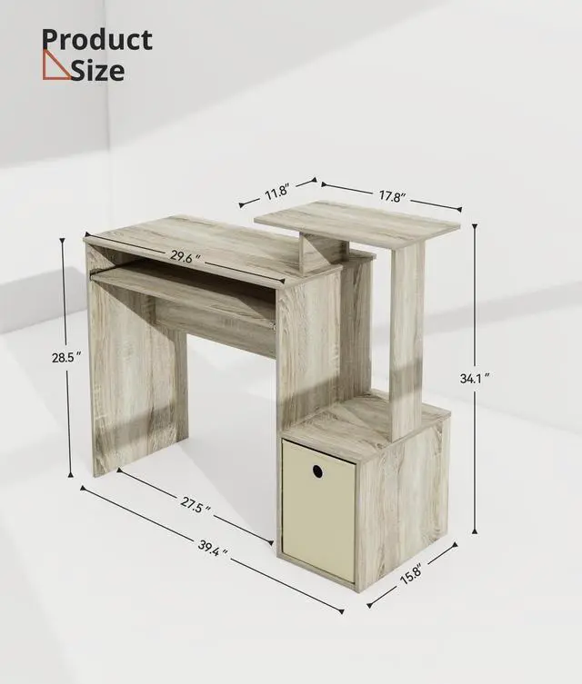 Alt view image 2 of 6 - Computer Desk with Storage, Working Table with Keyboard Drawer for Bedroom Home Workstation for Writing Working Studying