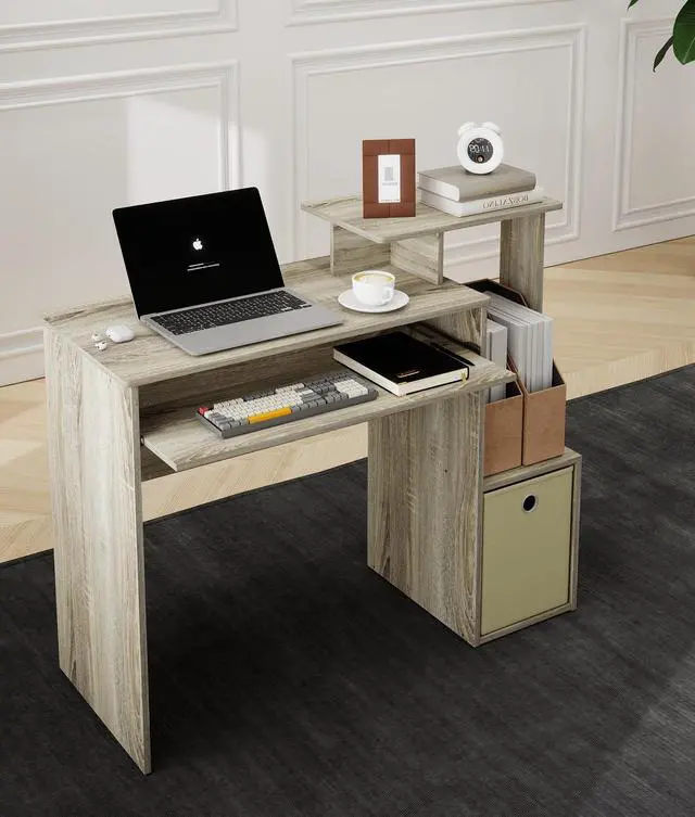 Alt view image 5 of 6 - Computer Desk with Storage, Working Table with Keyboard Drawer for Bedroom Home Workstation for Writing Working Studying
