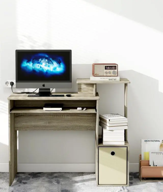 Alt view image 6 of 6 - Computer Desk with Storage, Working Table with Keyboard Drawer for Bedroom Home Workstation for Writing Working Studying