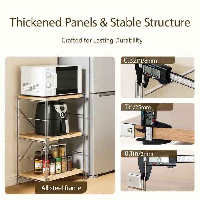 Alt view image 5 of 6 - 3-Tier Bookshelf, 35.4 in Metal & Wood Shelf | carbon steel frame, MDF shelves, 55.12 lbs per shelf, adjustable feet, vintage wood look, for living room office