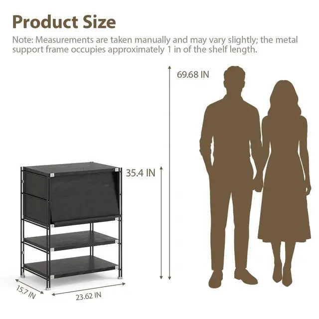 Alt view image 2 of 6 - 3 Tier Wood and Metal Bookcase with Door, Flip-Up Doors Bookshelf,H 35.43 in Standing Storage Organizer for Living Room, Bedroom, Home Office,Black