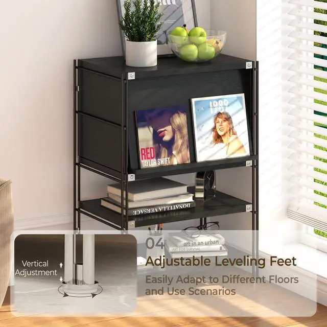 Alt view image 4 of 6 - 3 Tier Wood and Metal Bookcase with Door, Flip-Up Doors Bookshelf,H 35.43 in Standing Storage Organizer for Living Room, Bedroom, Home Office,Black