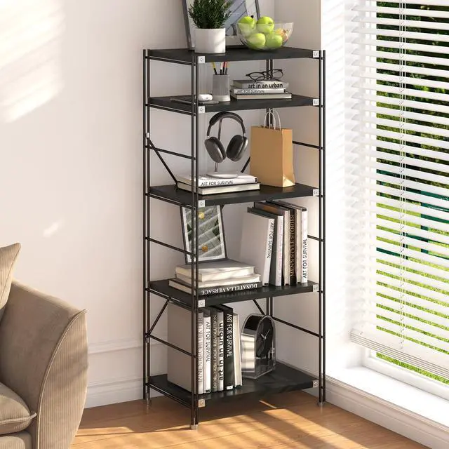 Main image of Open Display Shelves, Wood Storage Shelving, Unit Metal Frame Standing Bookshelves, Tall Book Shelf, for Bedroom/Home/Office