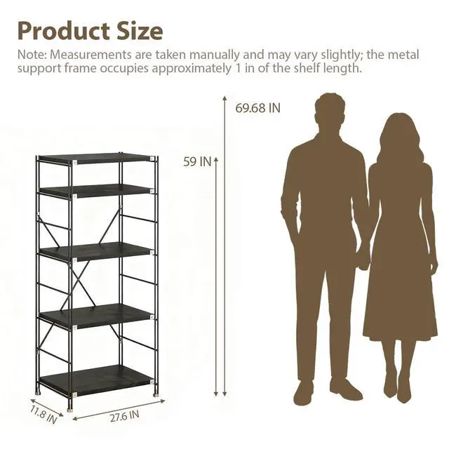 Alt view image 2 of 6 - Open Display Shelves, Wood Storage Shelving, Unit Metal Frame Standing Bookshelves, Tall Book Shelf, for Bedroom/Home/Office