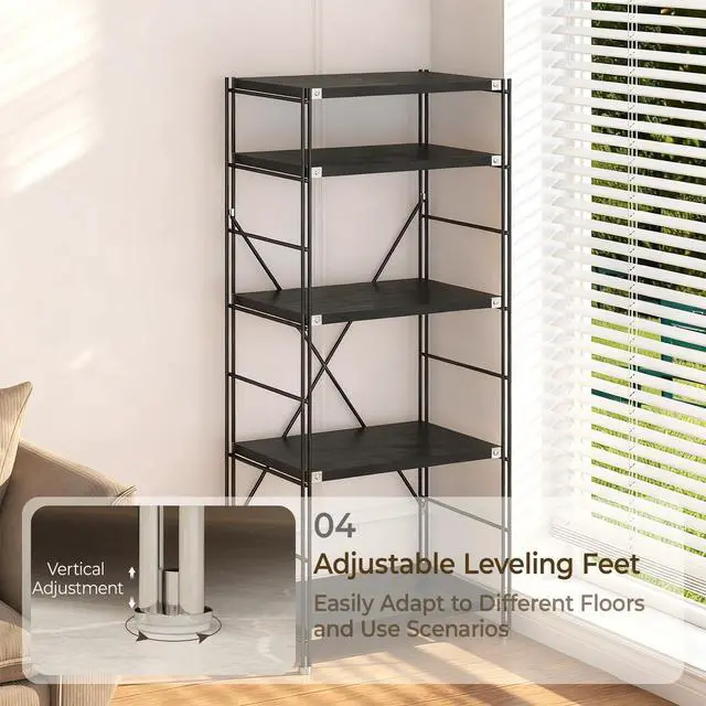 Alt view image 4 of 6 - Open Display Shelves, Wood Storage Shelving, Unit Metal Frame Standing Bookshelves, Tall Book Shelf, for Bedroom/Home/Office