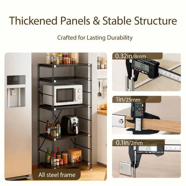 Alt view image 5 of 6 - Open Display Shelves, Wood Storage Shelving, Unit Metal Frame Standing Bookshelves, Tall Book Shelf, for Bedroom/Home/Office