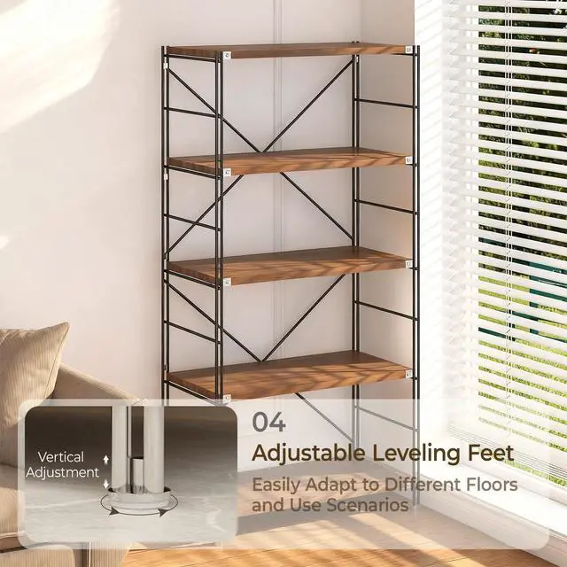 Alt view image 4 of 6 - 5 Tier Industrial Bookshelf for Office H 68.9in, Metal and Wood Vintage Bookshelf, Book Shelf Storage and Organization, Industrial Shelving, for Home Living Room Bedroom Office Storage