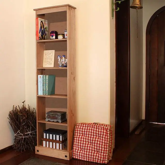 Alt view image 2 of 6 - Narrow Bookshelf - Corner Shelf - Storage Cabinet - Laundry Room Organization - Shelves - 18.11" W, 7.87" D, 69.29" H - 24.21lb (Antique Brown)