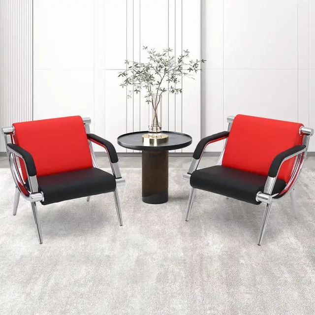 Alt view image 2 of 6 - Waiting Room Chair with Armrest, PU Leather Office Furniture, Lobby Conference Reception Chair, Office Guest Seating for Clinic,Airport,Hospital,Barber,Salon,Bank (Red & Black, 1-Seat