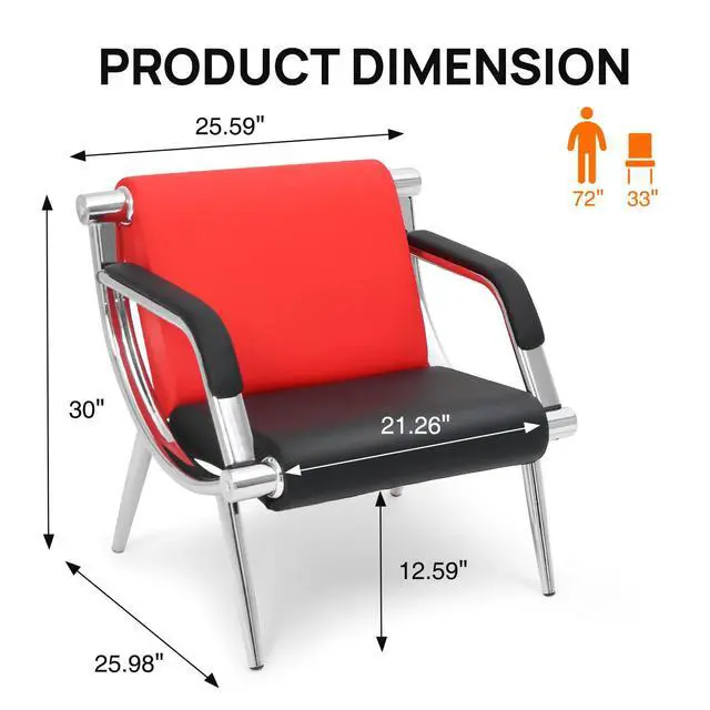 Alt view image 3 of 6 - Waiting Room Chair with Armrest, PU Leather Office Furniture, Lobby Conference Reception Chair, Office Guest Seating for Clinic,Airport,Hospital,Barber,Salon,Bank (Red & Black, 1-Seat