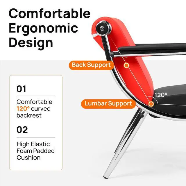 Alt view image 4 of 6 - Waiting Room Chair with Armrest, PU Leather Office Furniture, Lobby Conference Reception Chair, Office Guest Seating for Clinic,Airport,Hospital,Barber,Salon,Bank (Red & Black, 1-Seat