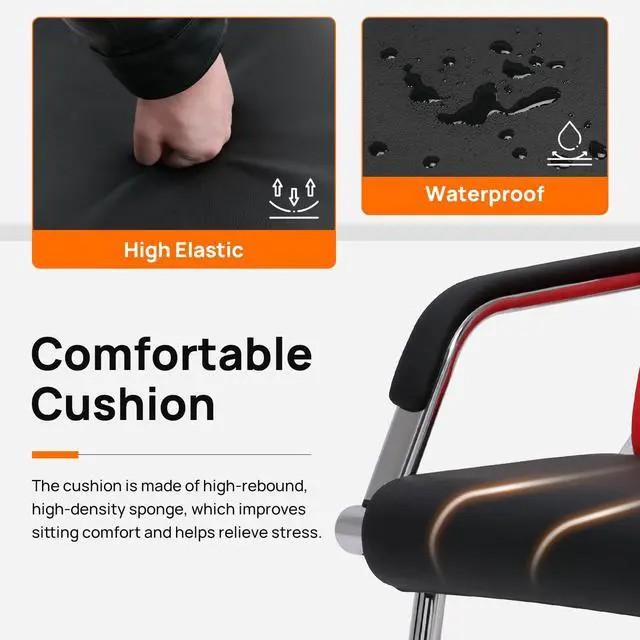 Alt view image 5 of 6 - Waiting Room Chair with Armrest, PU Leather Office Furniture, Lobby Conference Reception Chair, Office Guest Seating for Clinic,Airport,Hospital,Barber,Salon,Bank (Red & Black, 1-Seat