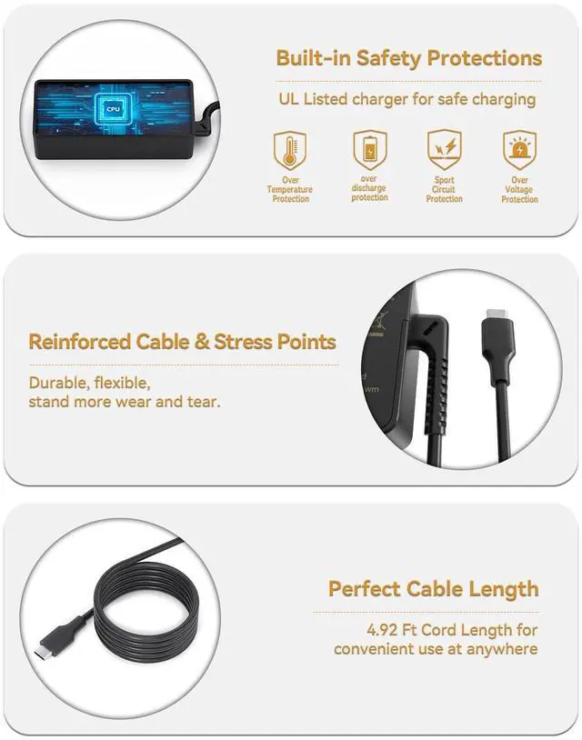 Alt view image 4 of 4 - 20 Pack Laptop Charger 65W watt USB Type C AC Adapter Replacement for Hp Chromebook 14 13 X360 Spectre x360 Elite x2 EliteBook; Lenovo Yoga,Dell, ASUS,Acer Type C Power Supply Adapter with Cord
