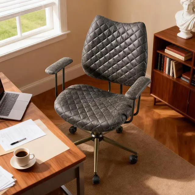 Main image of Home Office Desk Chair, Modern Sleek Office Chair with Adjustable Lumbar Support, Adjustable Height Executive Task Chair with 360 Rolling Swivel for Meeting Study Room(Mid Back, Dark Grey)