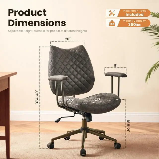 Alt view image 2 of 6 - Home Office Desk Chair, Modern Sleek Office Chair with Adjustable Lumbar Support, Adjustable Height Executive Task Chair with 360 Rolling Swivel for Meeting Study Room(Mid Back, Dark Grey)