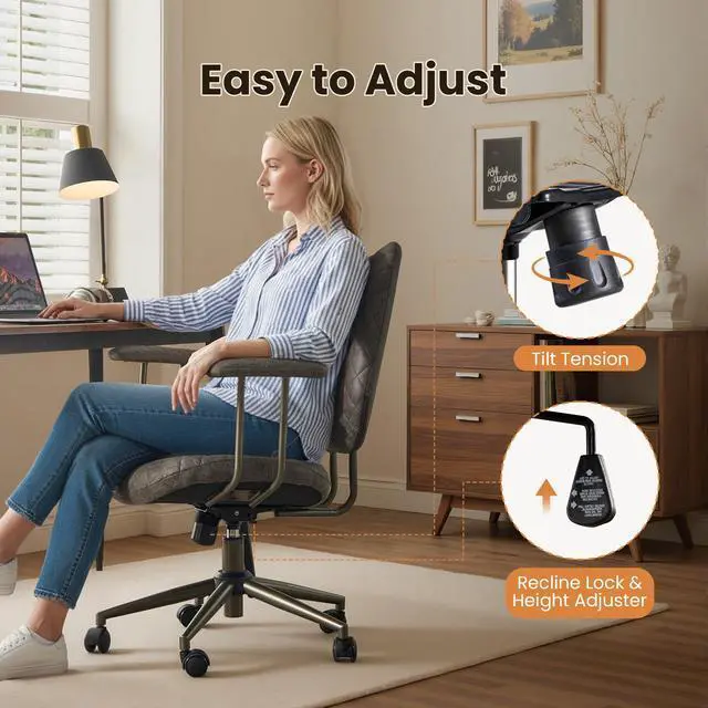 Alt view image 5 of 6 - Home Office Desk Chair, Modern Sleek Office Chair with Adjustable Lumbar Support, Adjustable Height Executive Task Chair with 360 Rolling Swivel for Meeting Study Room(Mid Back, Dark Grey)