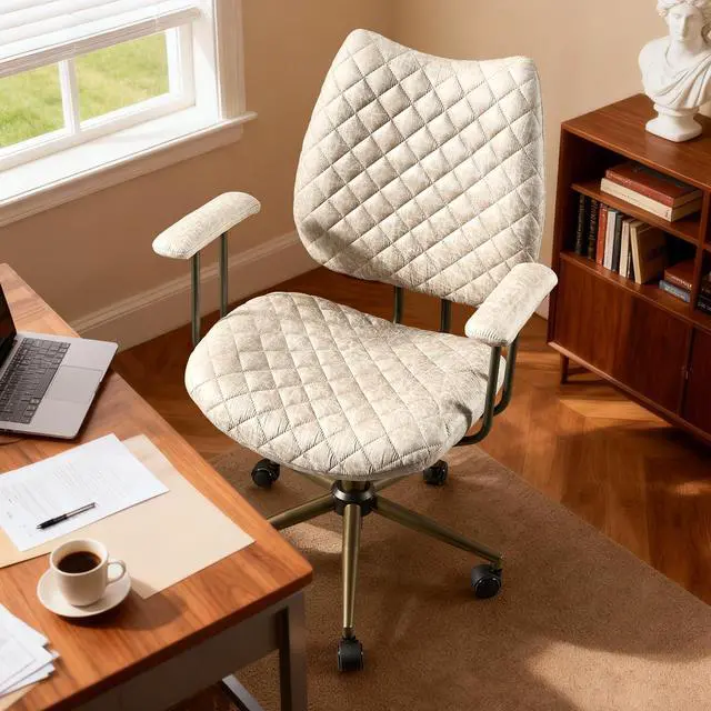 Main image of Home Office Desk Chair, Modern Sleek Office Chair with Adjustable Lumbar Support, Adjustable Height Executive Task Chair with 360 Rolling Swivel for Meeting Study Room(Mid Back, Beige)