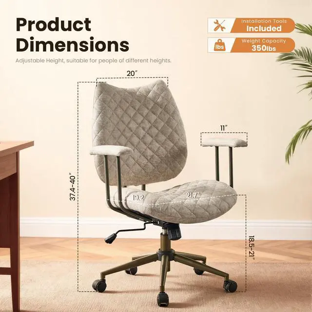 Alt view image 2 of 6 - Home Office Desk Chair, Modern Sleek Office Chair with Adjustable Lumbar Support, Adjustable Height Executive Task Chair with 360 Rolling Swivel for Meeting Study Room(Mid Back, Beige)