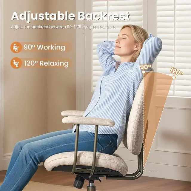 Alt view image 4 of 6 - Home Office Desk Chair, Modern Sleek Office Chair with Adjustable Lumbar Support, Adjustable Height Executive Task Chair with 360 Rolling Swivel for Meeting Study Room(Mid Back, Beige)